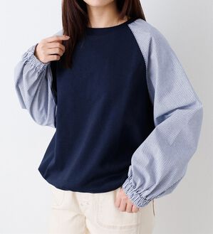 Viola e Viola（ヴィオラ エ ヴィオラ）の「綿混ミニ裏毛ストライプ切替トップス（カットソー）」｜詳細画像