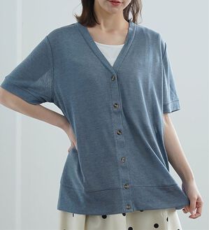 A HAPPY MARILYN（アハッピーマリリン）の「【Ｌ～５Ｌ】長袖・七分袖・半袖　シンプル　カーディガン（ニットカーディガン）」｜ダークブルー