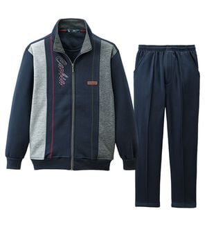 「カルビア　お買得！毎日活躍デザインホームスーツ（メンズルームウェア）」｜ネイビー(フルジップ)