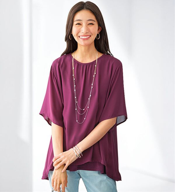 BELLUNA（ベルーナ）の「シフォン重ねレイヤードチュニック（チュニック）」｜ラズベリー