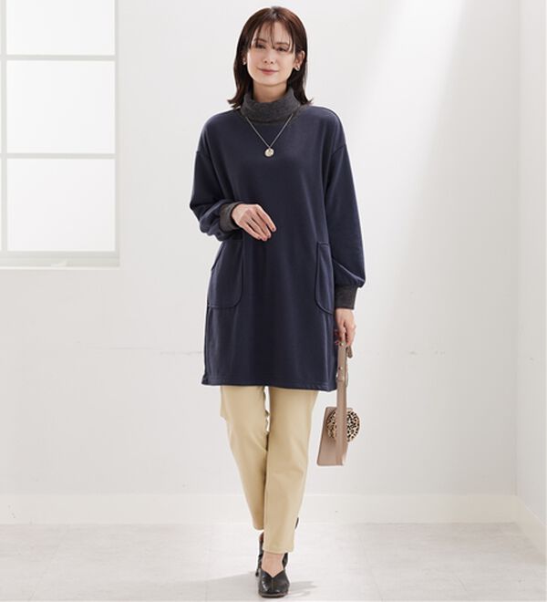 BELLUNA（ベルーナ）の「オフタートルネック配色リブ切替チュニック（チュニック）」｜詳細画像