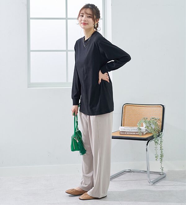 BELLUNA（ベルーナ）の「夏でも着られる強撚綿１００％長袖プルオーバー（カットソー）」｜詳細画像