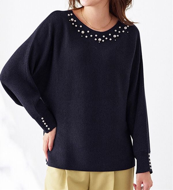 BELLUNA（ベルーナ）の「パール付ラメ入りドルマンニットプルオーバー（ニット・セーター）」｜詳細画像