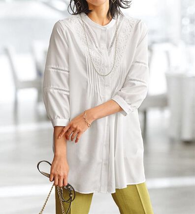 BELLUNA（ベルーナ）の「花柄レースピンタックシャツチュニック（チュニック）」