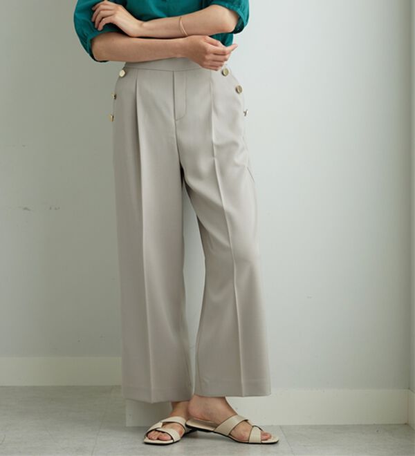 BELLUNA（ベルーナ）の「メランジストレッチ素材ワイドパンツ（ワイドパンツ・ガウチョ）」｜ライトグレー