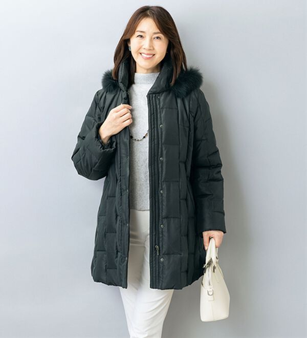 ルフラン（ルフラン）の「ランダムキルトデザインシルク１００％ダウン（ハーフコート）」｜黒