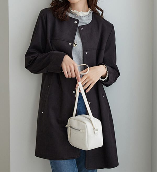 BELLUNA（ベルーナ）の「スエード調ノーカラーロング丈ジャケット（ノーカラージャケット）」｜詳細画像