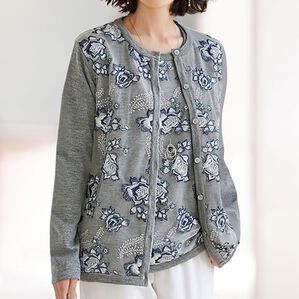 BELLUNA（ベルーナ）の「レース刺しゅうカーディガンアンサンブル（アンサンブル）」｜チャコール系