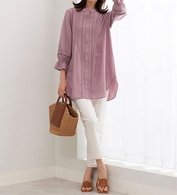 機能付リネン混レース使いシャツチュニック - ベルーナ【公式】