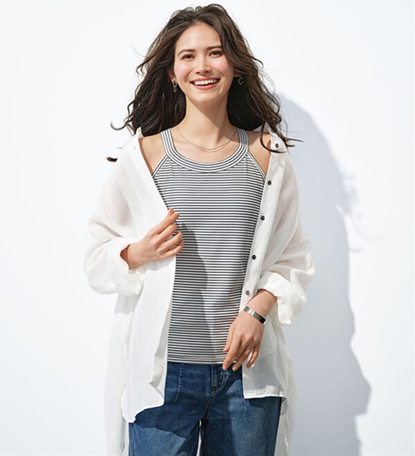 BELLUNA（ベルーナ）の「【水陸両用機能付！】リブ素材カップ付タンクトップ（タンクトップ・キャミソール）」｜詳細画像