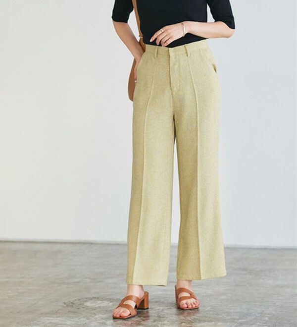 Pierrot（ピエロ）の「【選べる丈】サマーツイードセンタープレスパンツ（フルレングスパンツ）」｜イエロー