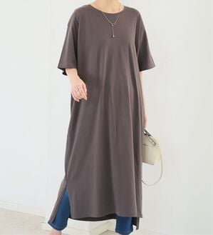 A HAPPY MARILYN（アハッピーマリリン）の「【Ｌ～１０Ｌ】選べる２丈！綿１００％ストンと楽ちん！着心地さらりゆるＴワンピース＆チュニック（チュニック）」｜チャコール