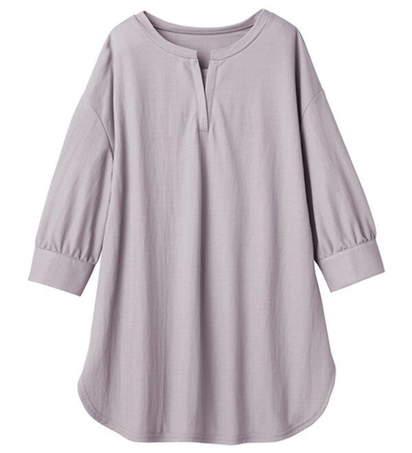 alotta（アロッタ）の「【接触冷感】６分袖衿フェイク裾ラウンドチュニック（チュニック）」｜ラベンダーグレー