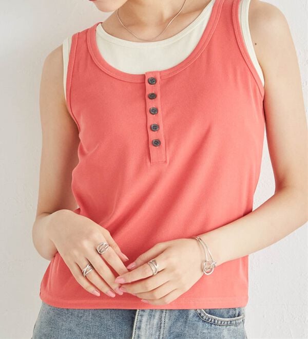 RANAN（ラナン）の「カップ付きレイヤードヘンリーネックタンクトップ（カットソー）」｜詳細画像