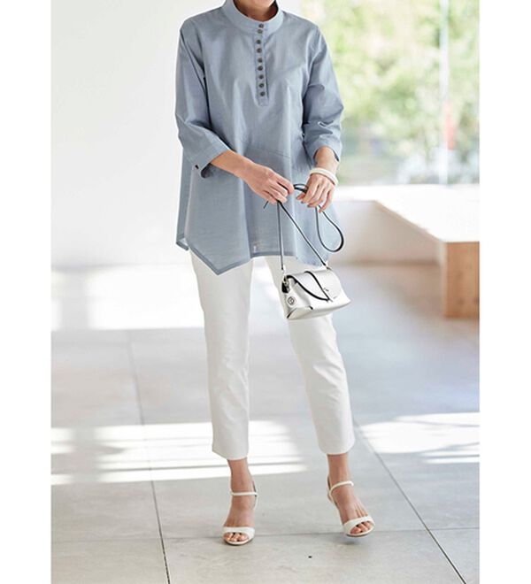 BELLUNA（ベルーナ）の「綿１００％スラブ素材スタンド衿切替ブラウス（ブラウス）」｜詳細画像