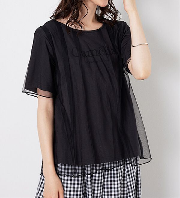 BELLUNA（ベルーナ）の「チュール重ねロゴプリントプルオーバー（カットソー）」｜詳細画像