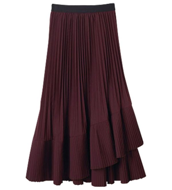 RANAN（ラナン）の「プリーツ切替フレアースカート（ひざ丈スカート）」｜ボルドー