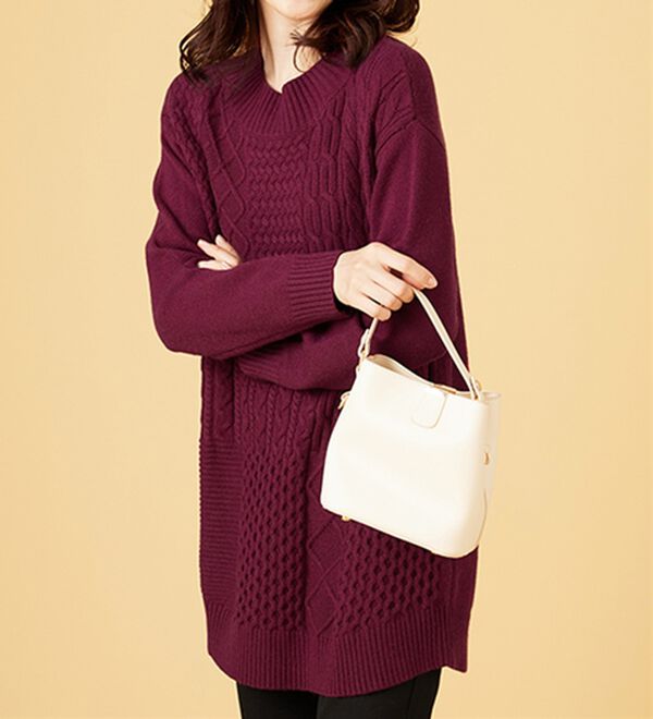 BELLUNA（ベルーナ）の「パッチワーク調ケーブルニットチュニック（チュニック）」｜詳細画像