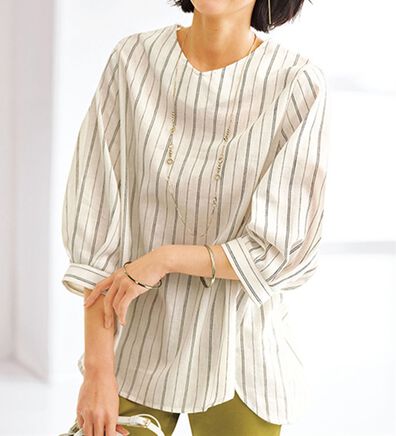 BELLUNA（ベルーナ）の「機能付リネン混バックボタンブラウス（ブラウス）」