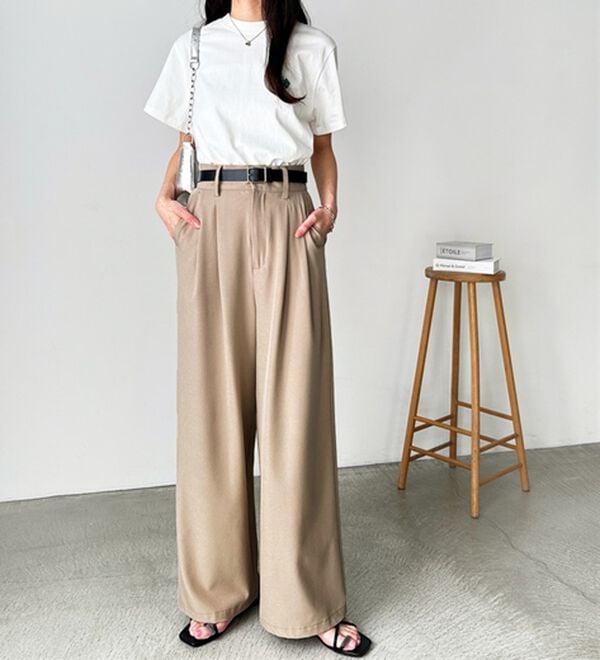 GeeRA（ジーラ）の「着心地抜群！ハイウエストダブルタックワイドパンツ（フルレングスパンツ）」｜詳細画像