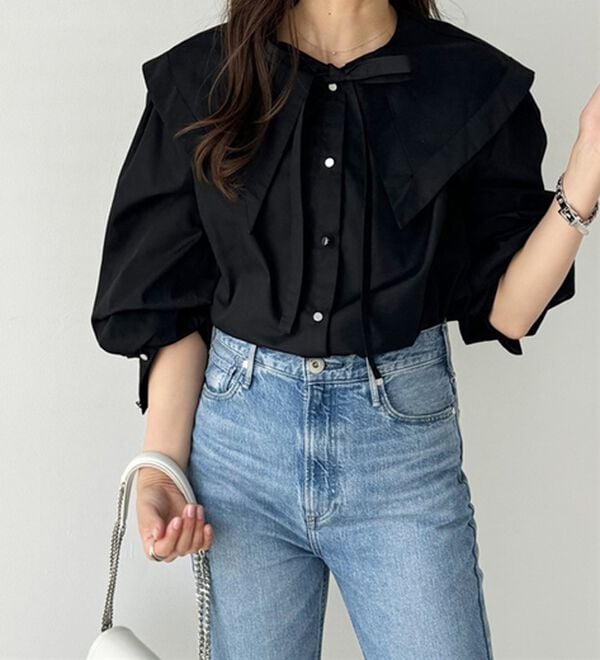 GeeRA（ジーラ）の「ケープ衿シャツブラウス（ブラウス）」｜詳細画像