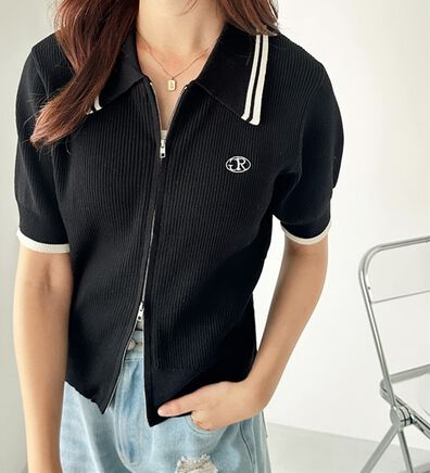 GeeRA（ジーラ）の「衿付ダブルジップカーデ（ニットカーディガン）」