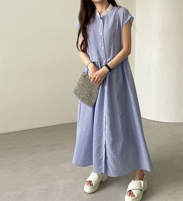 GeeRA（ジーラ）の「クレリック配色ウエストギャザーシャツワンピ―ス（シャツワンピース）」｜詳細画像