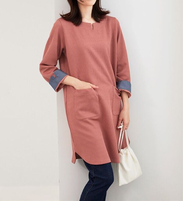 BELLUNA（ベルーナ）の「ポケット付ボーダージャカードワンピース（その他ワンピース）」｜詳細画像