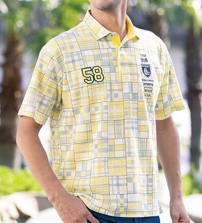 「＜ハッシュパピー＞パッチワークポロシャツ（メンズポロシャツ）」