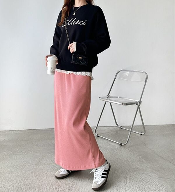 GeeRA（ジーラ）の「【着回し力◎】楽ちんすっきり見え！リブロングスカート（ロングスカート）」｜詳細画像