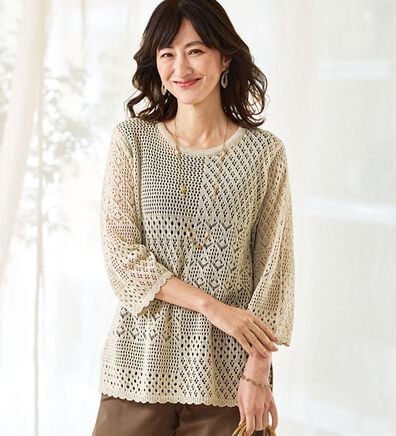 BELLUNA（ベルーナ）の「綿麻混素材パッチワーク柄ニット（ニット・セーター）」