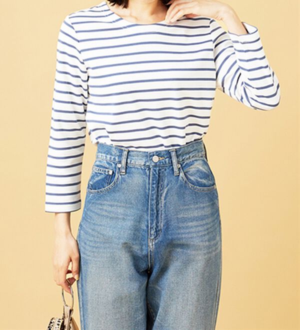 BELLUNA（ベルーナ）の「柔らかポンチ素材ボーダープルオーバー（カットソー）」｜詳細画像