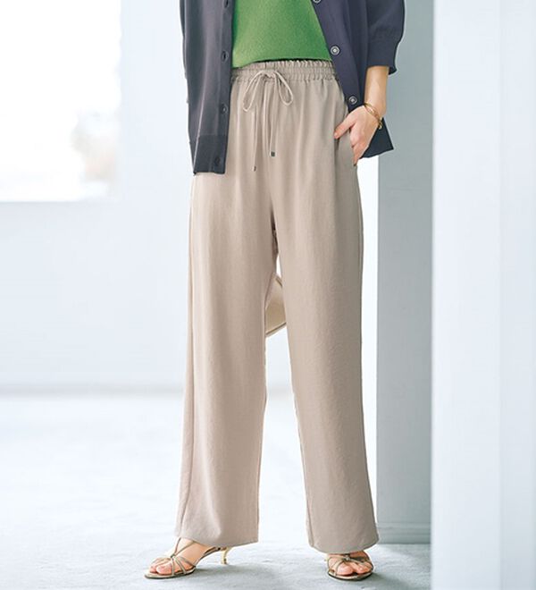 BELLUNA（ベルーナ）の「【快適Ｌａｂ．】お手入れ楽々ビンテージ調素材ワイドパンツ（ワイドパンツ・ガウチョ）」｜グレージュ