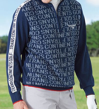 「＜トランスコンチネンツ＞ライン使い総柄ジップセーター（メンズニット・セーター）」