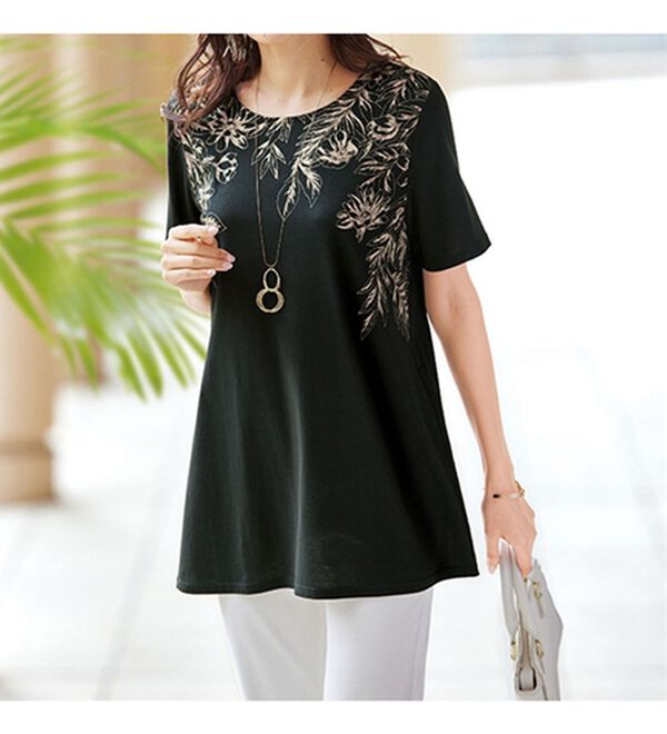 BELLUNA（ベルーナ）の「綿・テンセル（ＴＭ）繊維ロング丈プリントＴシャツ（Tシャツ）」｜詳細画像