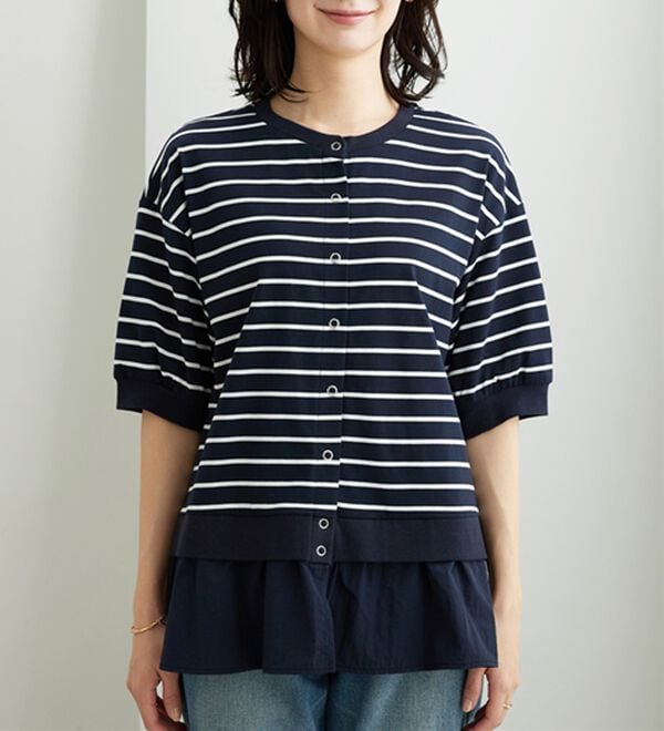 BELLUNA（ベルーナ）の「異素材切替ボタン使いカーディガン（その他カーディガン）」｜詳細画像