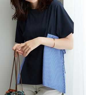 BELLUNA（ベルーナ）の「【接触冷感】サイドリボン使い異素材切替プルオーバー（カットソー）」｜詳細画像