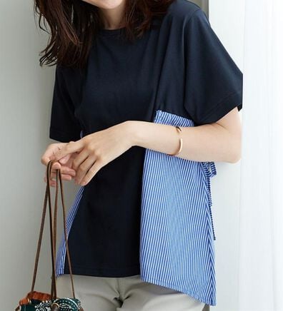 BELLUNA（ベルーナ）の「【接触冷感】サイドリボン使い異素材切替プルオーバー（カットソー）」