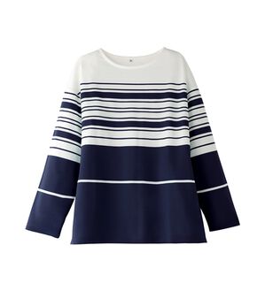 BELLUNA（ベルーナ）の「ポンチ素材パネルボーダープルオーバー（カットソー）」｜ネイビー