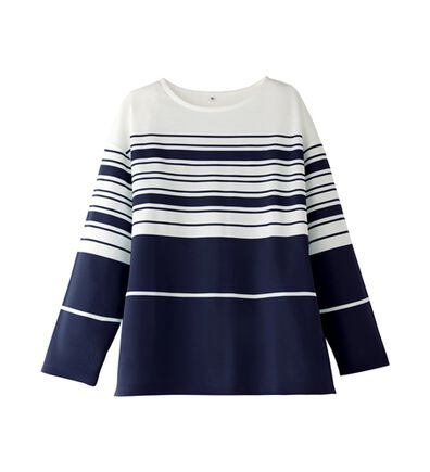 BELLUNA（ベルーナ）の「ポンチ素材パネルボーダープルオーバー（カットソー）」