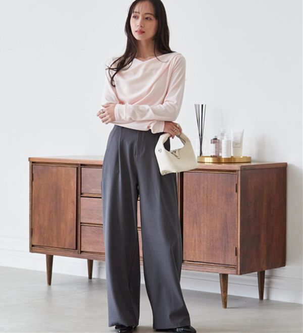 RANAN（ラナン）の「上品ドレープリブロングＴシャツ（カットソー）」｜詳細画像