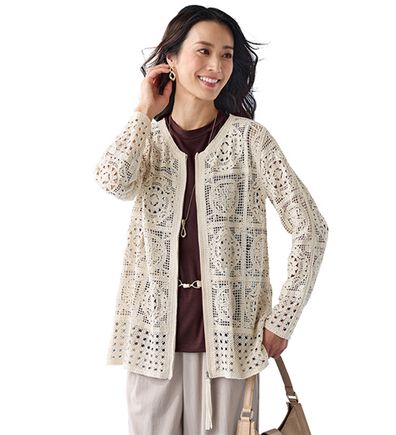 BELLUNA（ベルーナ）の「綿１００％かぎ針調編地変化ニットジャケット（その他ジャケット）」