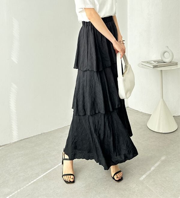GeeRA（ジーラ）の「ワッシャー素材ティアードスカート（ロングスカート）」｜詳細画像