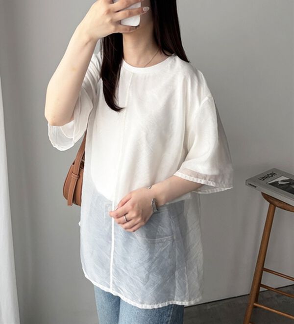GeeRA（ジーラ）の「オーガンジーレイヤードＴシャツ（カットソー）」｜詳細画像
