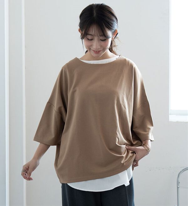 A HAPPY MARILYN（アハッピーマリリン）の「【Ｌ～６Ｌ／選べる袖丈】大人の今どきベーシック！ポンチ素材トップス（Tシャツ）」｜詳細画像