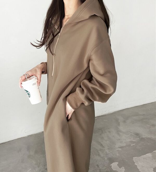 GeeRA（ジーラ）の「【あったか裏起毛】ハーフジップパーカーワンピース（カットソーワンピース）」｜詳細画像