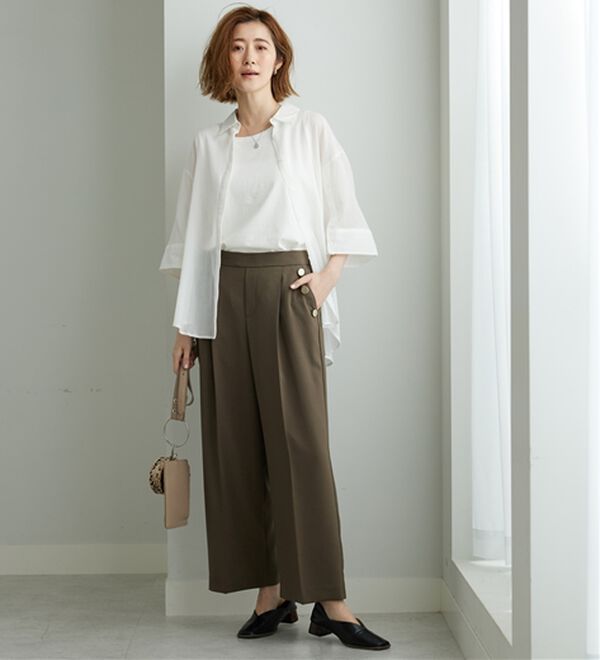 BELLUNA（ベルーナ）の「【ヨコストレッチ/UVカット/イージーケア】メランジストレッチ素材ワイドパンツ（ワイドパンツ・ガウチョ）」｜詳細画像