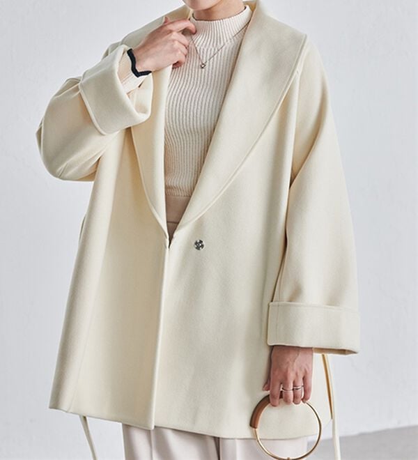 RANAN（ラナン）の「ウール調ビッグカラーガウンコート（ハーフコート）」｜アイボリー
