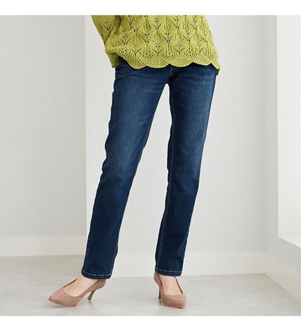 BELLUNA（ベルーナ）の「【暖かデニム】ふんわり裏起毛ストレッチスリムジーンズ（フルレングスパンツ）」｜詳細画像