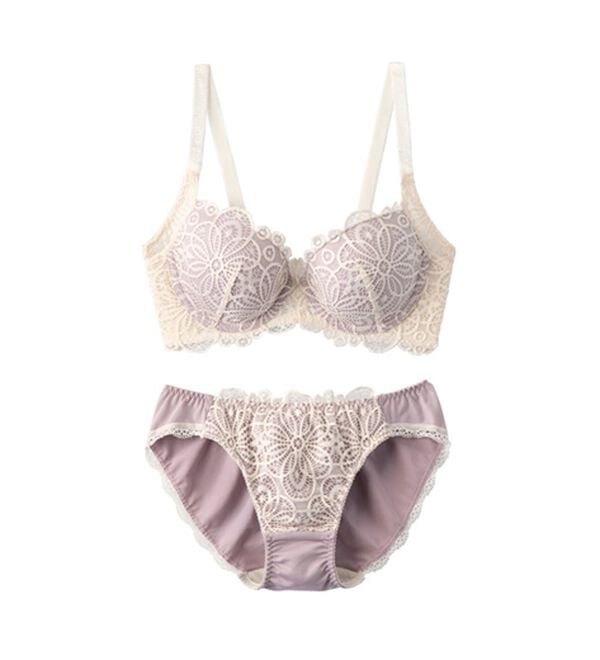 YU'NOW（ユナウ）の「レーシー脇高スッキリブラ＆ショーツ　～配色カラー～（ブラジャー＆ショーツセット）」｜詳細画像